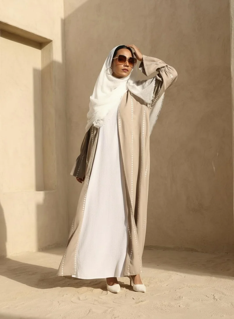 آي شين Cream thread embroidered Abaya with Hijab